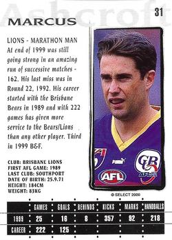 2000 Select AFL Millennium #31 Marcus Ashcroft Back